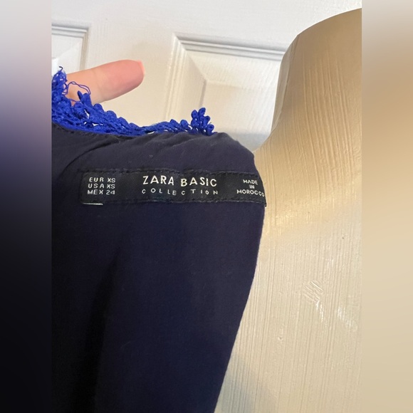 ZARA Blue Jumpsuit Sz XS Belt ankle-length Cropped With Lace Choker Romper - Picture 7 of 7